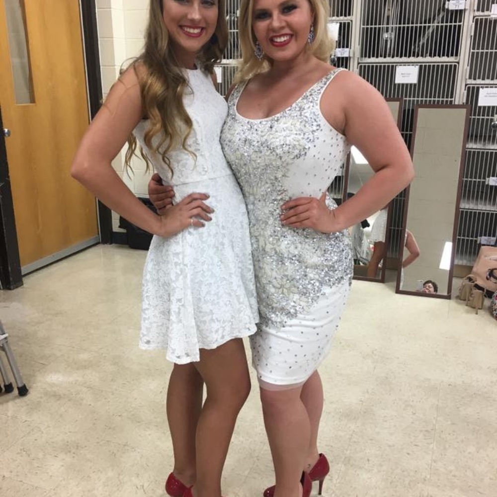 White Sequined & Beaded Cocktail Dress